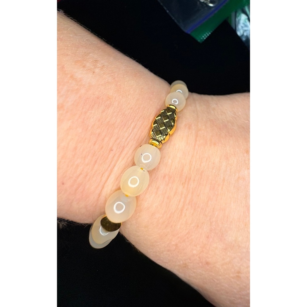 Rose Quartz 'Love-Stone' Beaded Stretch Bracelet Gold Tone Accent Gemstone Women